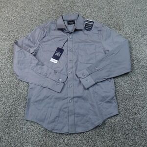 NEW Savile Row Shirt Mens S 14.5 32/33 Gray Sateen Stretch Long Sleeve Button Up